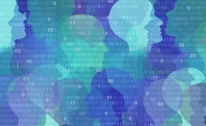 A rendering of silhouetted heads overlaid with numbers