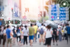 People walking on a busy street